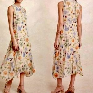 Anthropologie Blue and Yellow Halter Sundress Midi
